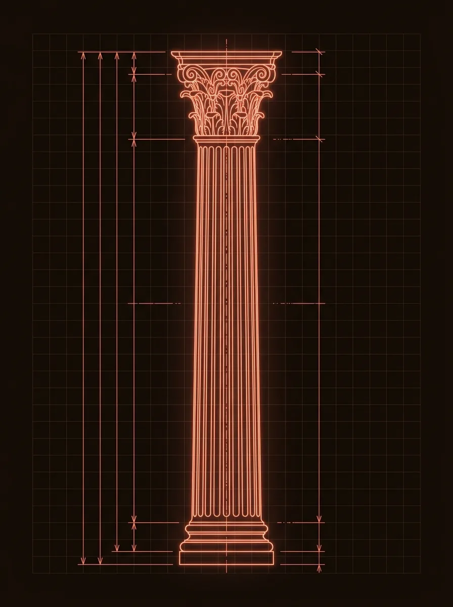 Colonna corinzia come blueprint tecnico: ogni elemento misurato, allineato e al suo posto
